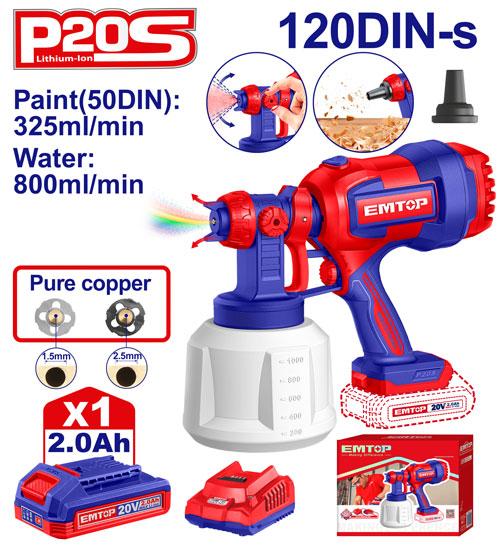 EMTOP PISTOLET DE PEINTURE SANS FIL + BATTERIE 2.0AH [ ELSG20042 ]