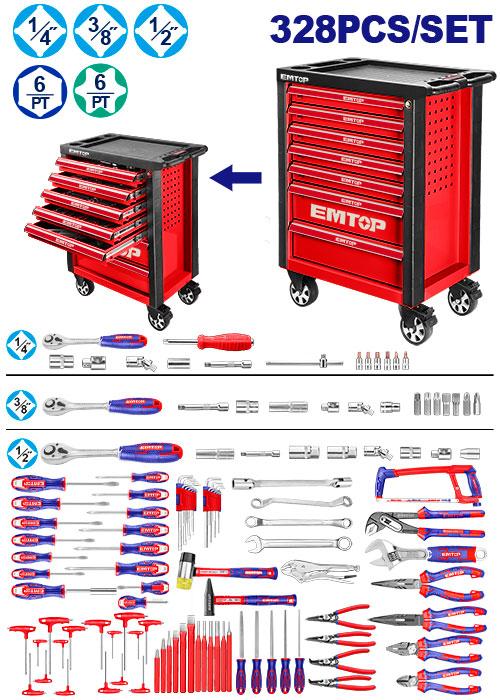 EMTOP SERVANTE D'ATELIER 7 TIROIRES + 328 PIÈCES [ EHTS03281 ]