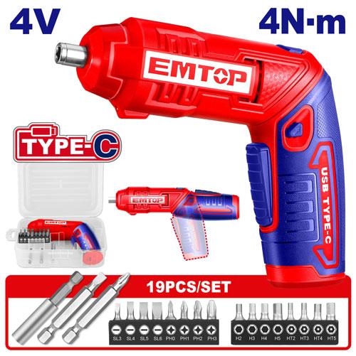 EMTOP TOURNEVIS ÉLECTRIǪUE SANS FIL 4V - TYPE C [ ECSR0408 ]