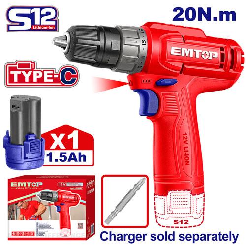 [ECDL12456] EMTOP VISSEUSE 12V 20NM + BATTERIE 1,5AH [ ECDL12456 ]