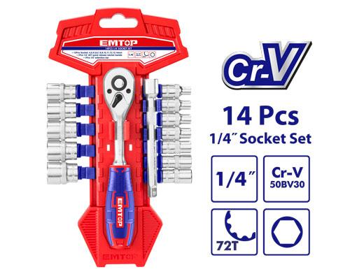 [ESKT14141] Jeu de 14 douilles 1/4" EMTOP | ESKT14141