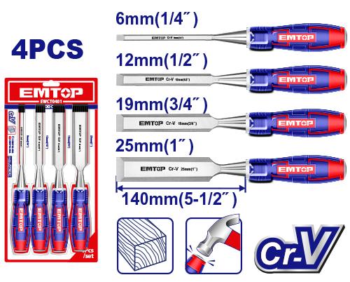 [EWCT0401] Lot de 4 ciseaux à bois EMTOP | EWCT0401