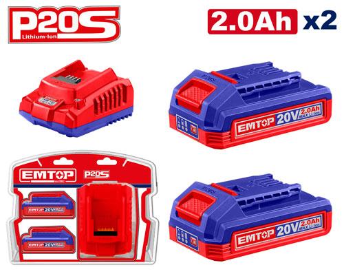 [ELBCPK2212] Pack 2 batteries 2.0 Ah + chargeur EMTOP | ELBCPK2212