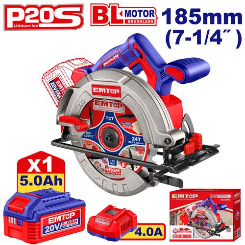 [ELCS18513] Scie circulaire 185mm sans fil 20 V + batterie 5.0 Ah EMTOP | ELCS18513