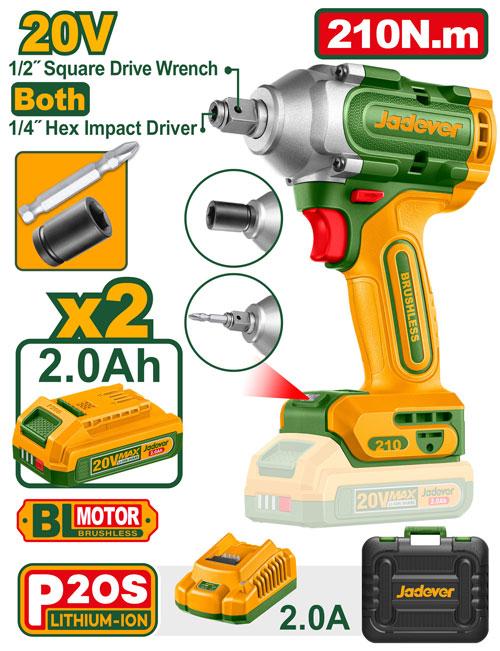 [JDCD3B21] BOULONNEUSE BRUSHLESS 2EN1/ 20 V ET CLÉ A CHOC 1/4 2BATT +CHARGEUR JADEVER