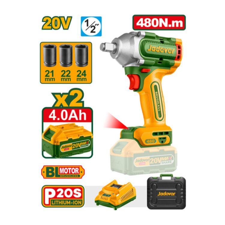 [JDCD1B483] CLÉ À CHOCS SANS FIL 20V 2BAT 480N.M 4AH JDCD1B483