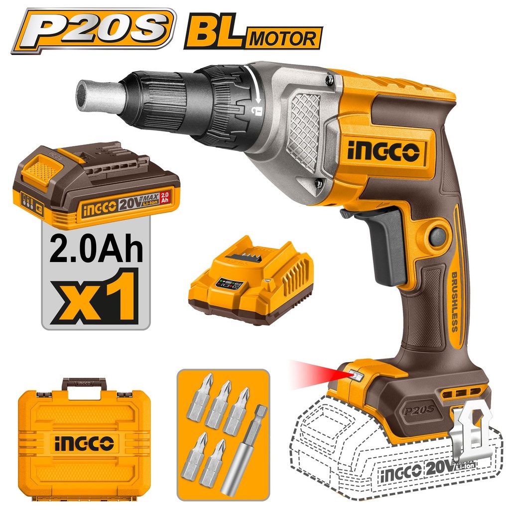 [CDSLI204281] INGCO VISSEUSE CLOISONS SECHES AVEC 1 BATTERIE 2.0ah + CHARG AU MAROC [CDSLI204281]