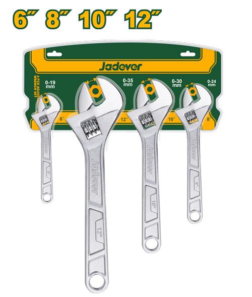JADEVER JEU DE 4 CLES A MOLETTE 150MM(6")/200MM(8")/250MM(10")/300MM(12") AU MAROC [JDAW174K]