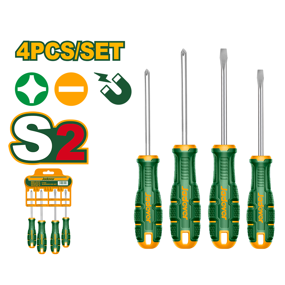 [JDSSA404] JADEVER JEU DE 4 TOURNEVIS 1PCS SL5.5*5*100MM 1PCS PH1*5*100MM 1PCS SL6.5*6*150MM 1PCSPH2*6*150MM AU MAROC [JDSSA404]