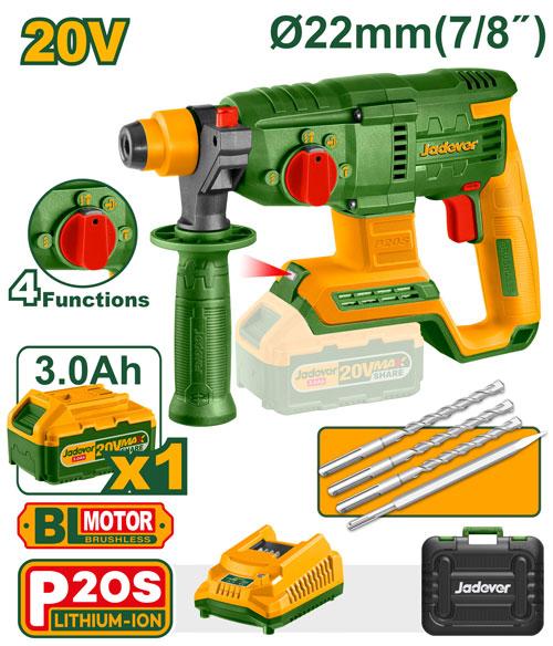 [JDLM1522] JADEVER MARTEAU PERFORATEUR 20V BRUSHLESS 1 BAT 3,0AH +CHARGEUR AU MAROC [JDLM1522]
