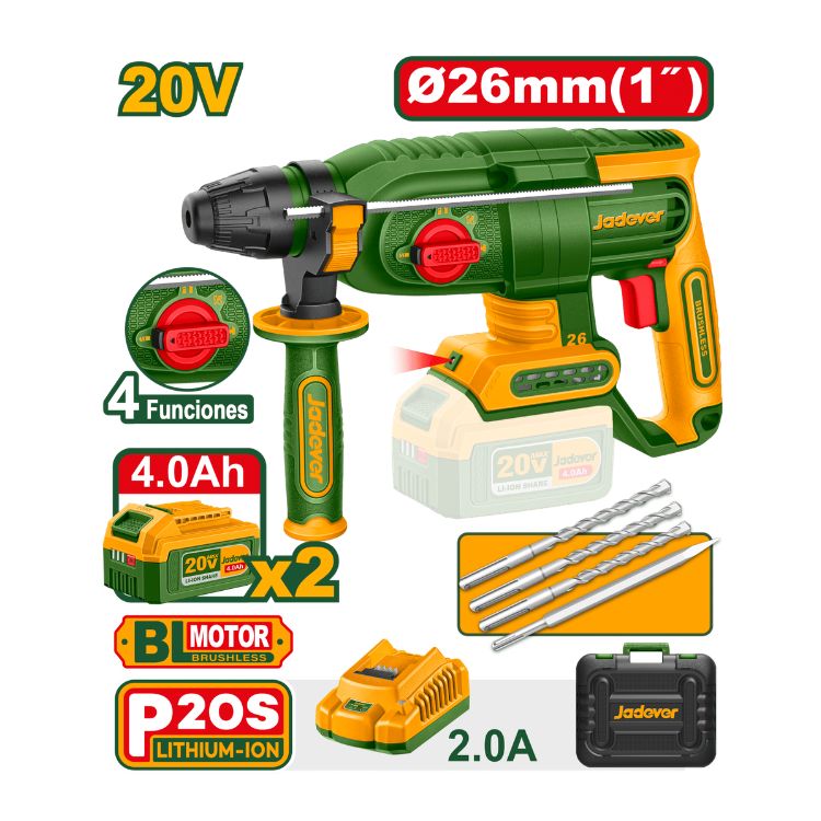 [JDLM1B262] JADEVER MARTEAU PERFORATEUR BRUSHLESS 26MM 20V 2BATTERIES 4AH AU MAROC [JDLM1B262]