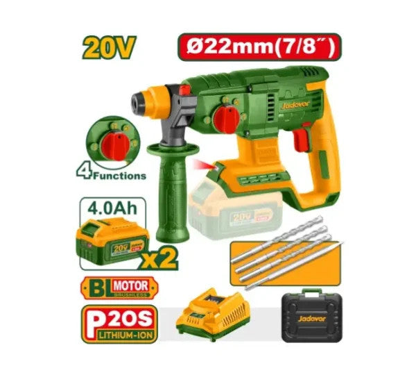 JADEVER MARTEAU PERFORATEUR SANS FIL 22M AVEC 2 BATTERIES 4,0AH ET 1 CHARGEUR + ACCESSOIRES AU MAROC [JDLM15225]