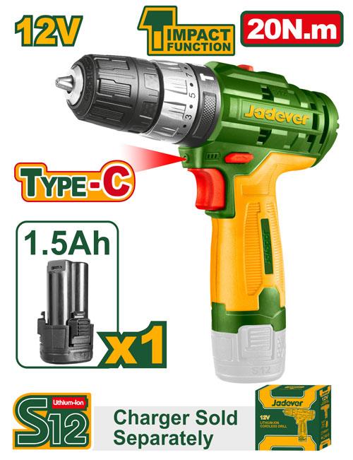 [JDCDS540] JADEVER PERCEUSE VISSEUSE 12V 20NM 1 BATTERIE 1.5AH SANS CHARGEUR AU MAROC [JDCDS540]