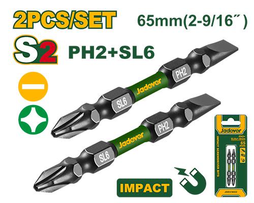 [JDSV3K63] JADEVER SET DE 2 EMBOUTS PH2+SL X65MM AU MAROC [JDSV3K63]