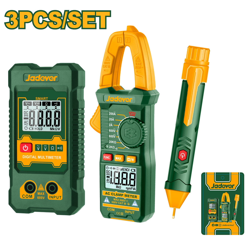 [JDDM94011] JADEVER TROUSSE DE TEST ÉLECTRIQUE PINCE AMPEREMETRIQUE+ MULTIMETRE +DETECTEUR DE TENSION AU MAROC [JDDM94011]