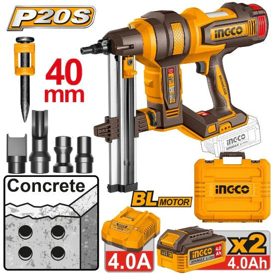 [CCNLI9008] INGCO CLOUEUR À BÉTON 20V 19-40MM -2BATTERIES 4.0AH +CHARGEUR AU MAROC [CCNLI9008]