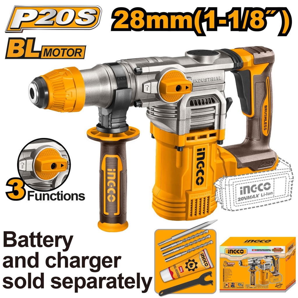 [CRHLI20288] INGCO MARTEAU PERFORATEUR SDS PLUS 20V 28MM+6ACCESS AU MAROC [CRHLI20288]