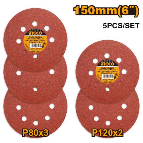 [AKRS150051] INGCO JEU FEUILLES ABRASIVES PONCEUSE ORBITALE 5PCS 150M AU MAROC [AKRS150051]