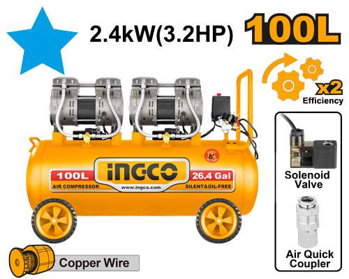[ACS2241001] INGCO COMPRESSEUR SILENCIEUX 100L 2x200W 3.2HP AU MAROC [ACS2241001]