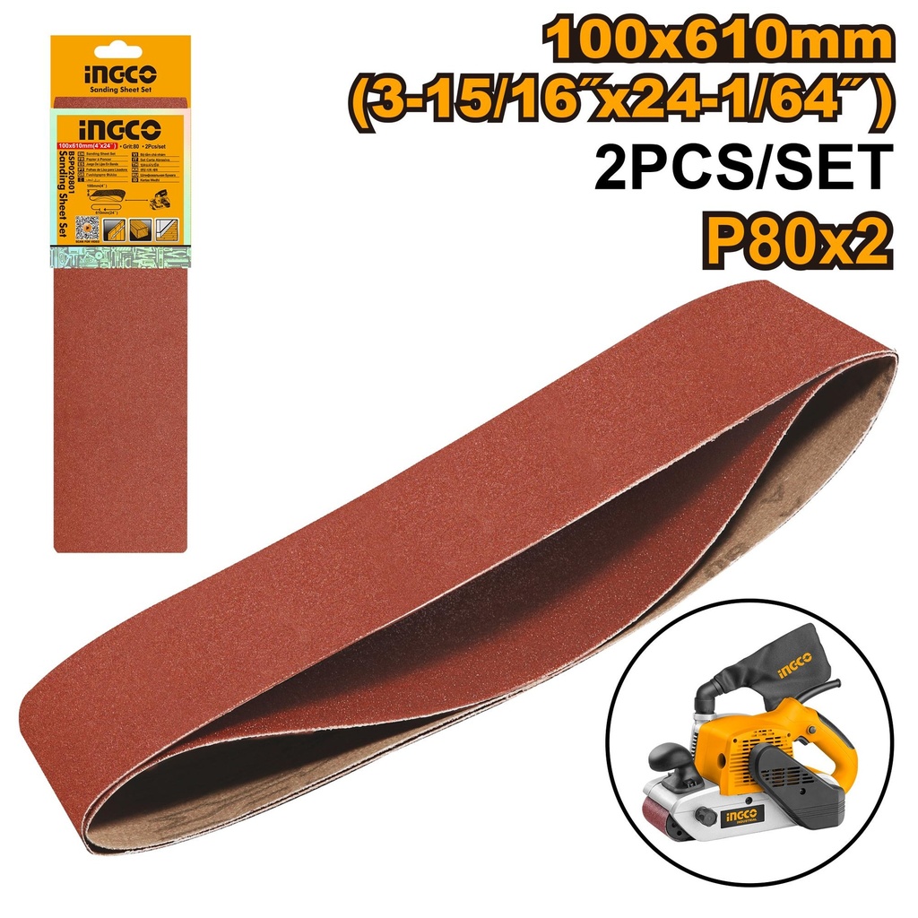 [BSP020801] INGCO JEU FEUILLES ABRASIVES POUR PONCAGE 2PCS 100*610MM AU MAROC [BSP020801]