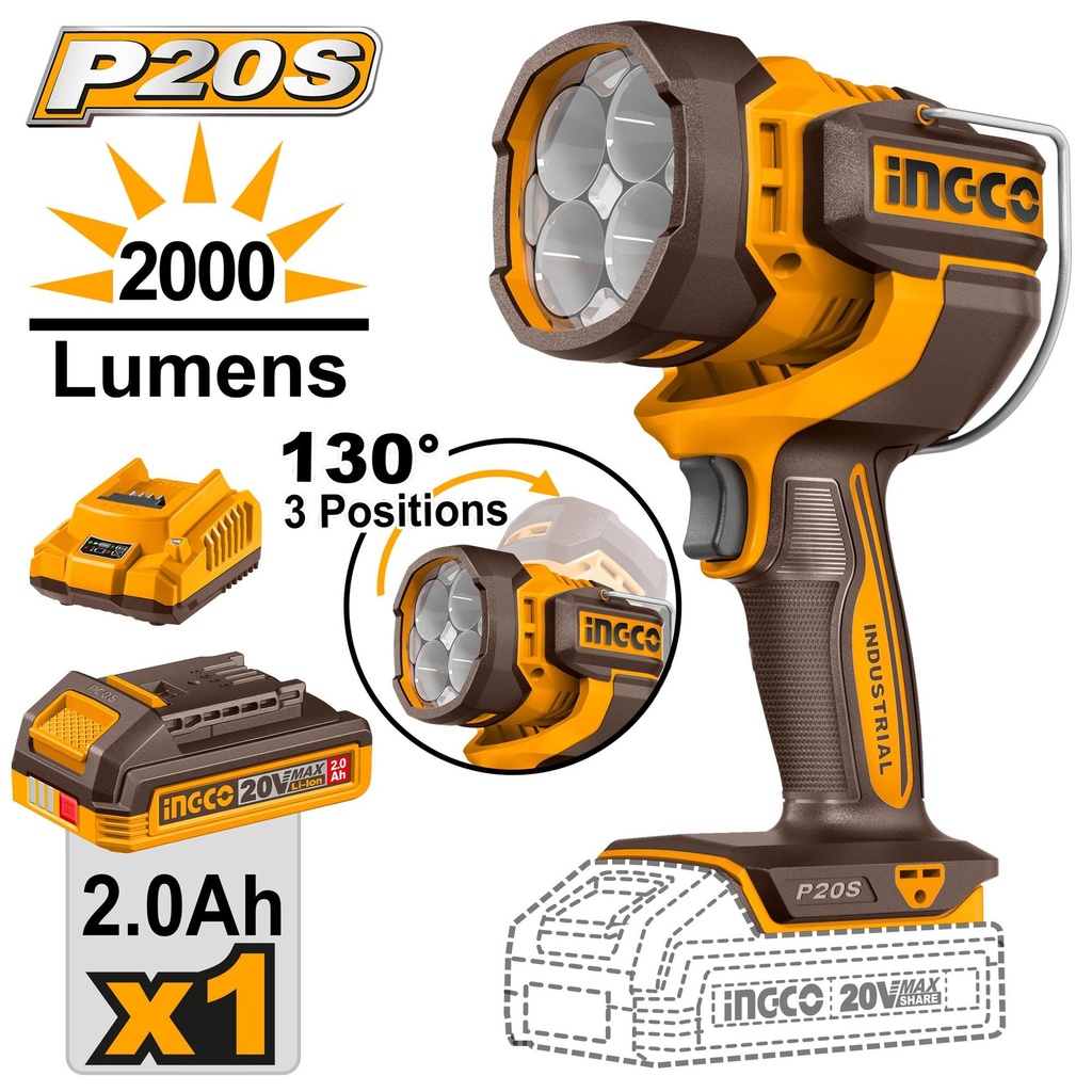 [CWLI20881] INGCO TORCHE 20V 1BATTERIE 2AH + CHARGEUR AU MAROC [CWLI20881]