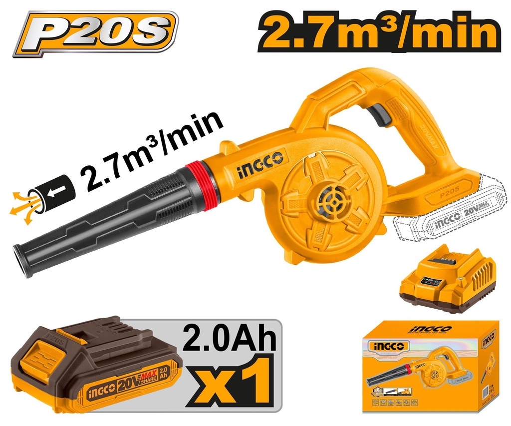 [CABLI200281] INGCO SOUFFLEUR 20V+1BAT+CHARGEUR AU MAROC [CABLI200281]