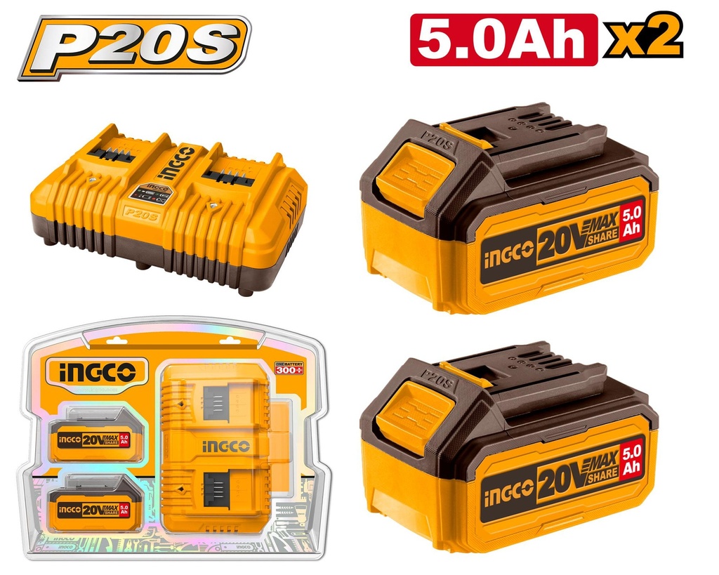 [FBCPK2425] INGCO PACK 2 BATTERIES 5Ah + CHARGEUR AU MAROC [FBCPK2425]