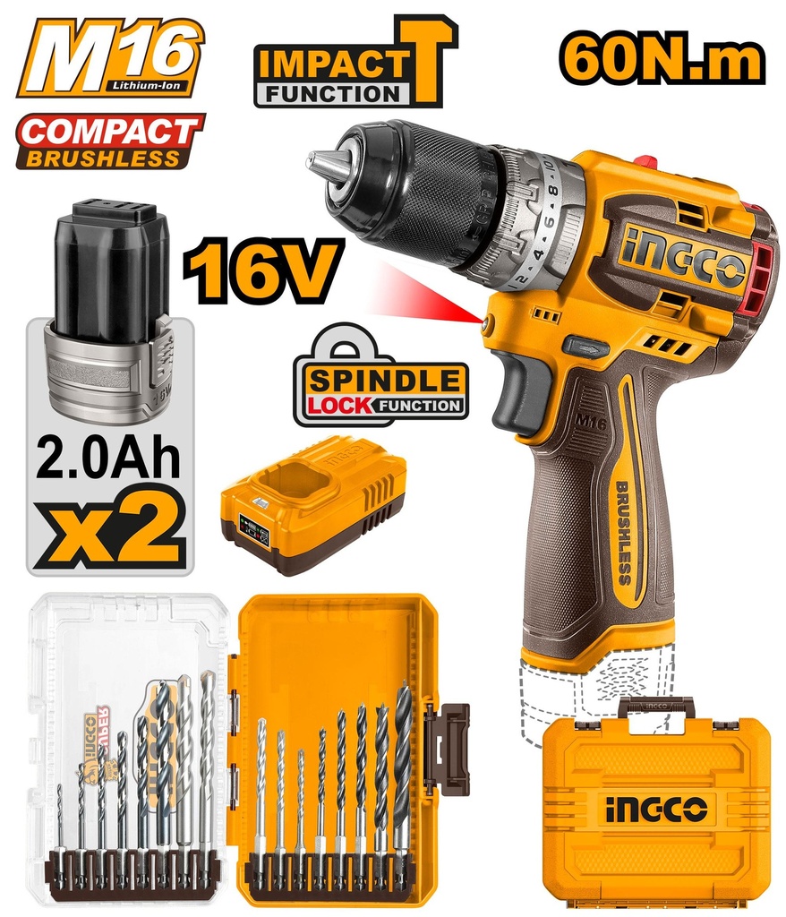 [COSLI241199] INGCO VISSEUSE A BATTERIE 16V AVEC 2 BATTERIES 2Ah AU MAROC [COSLI241199]