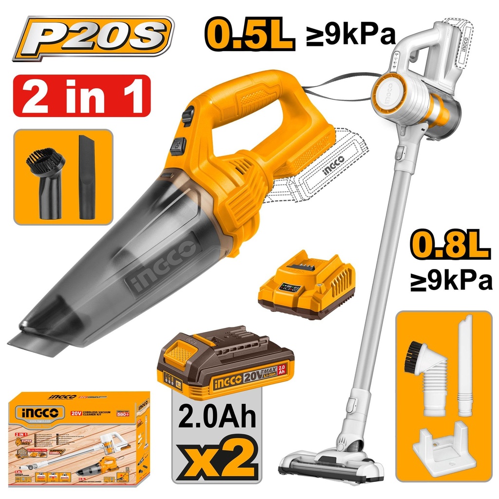 [COSLI29832] INGCO KIT 2 ASPIRATEUR SANS FIL 20V 2Ah AU MAROC [COSLI29832]