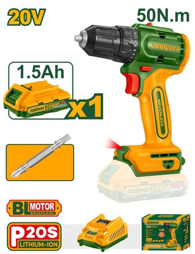 JADEVER VISSEUSE BRUSHLESS 20V 50NM 1 BATTERIE 1.5A AU MAROC [JDCDP5521]